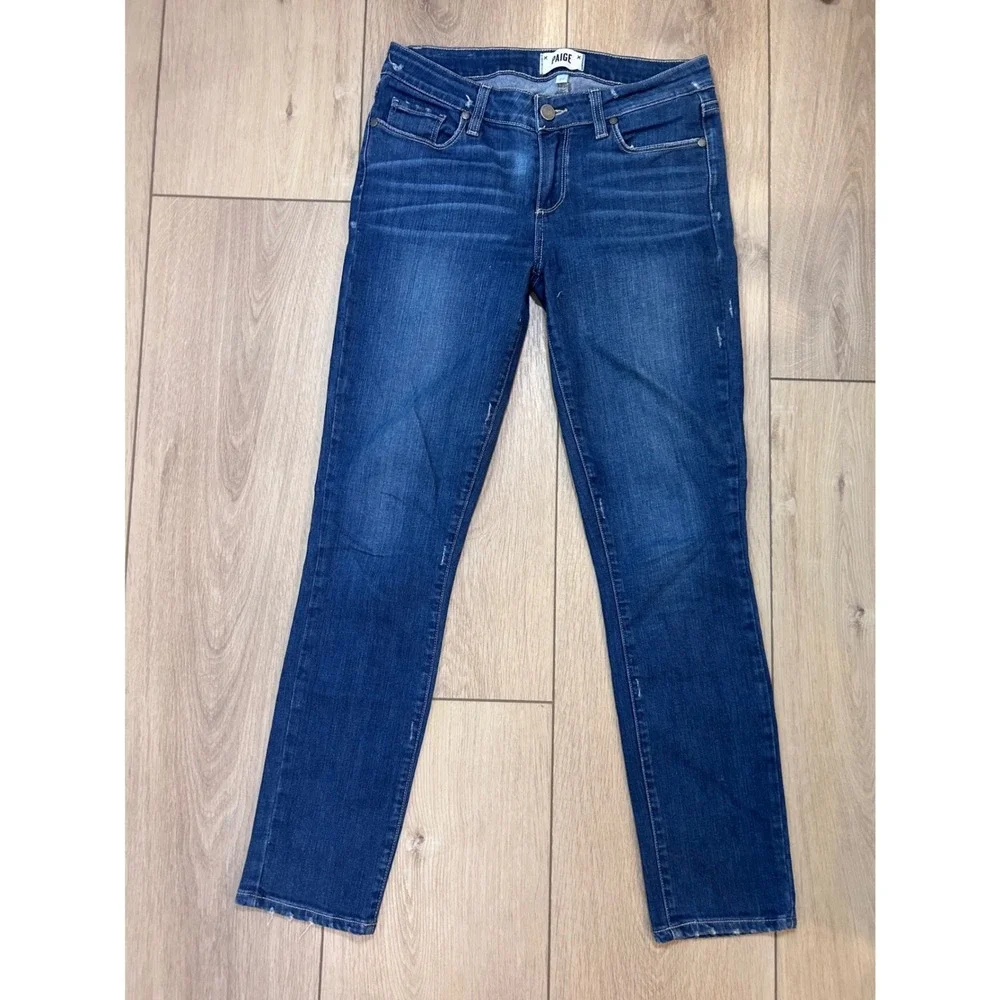 Paige Skyline Ankle Peg Jeans Womens 27 Dark Wash Blue Slim Fit Denim 28 Inseam